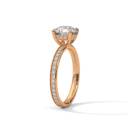 Round-Cut Diamond Engagement Ring with Hidden Halo & Pave Band